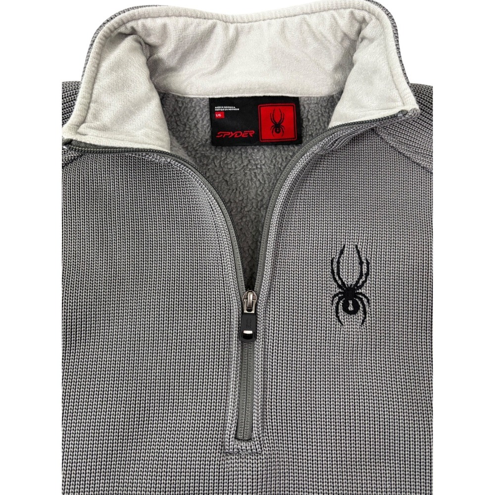 Spyder Mens Gray Waffle Knit Quarter Zip Fleece Pullover Sweater Large